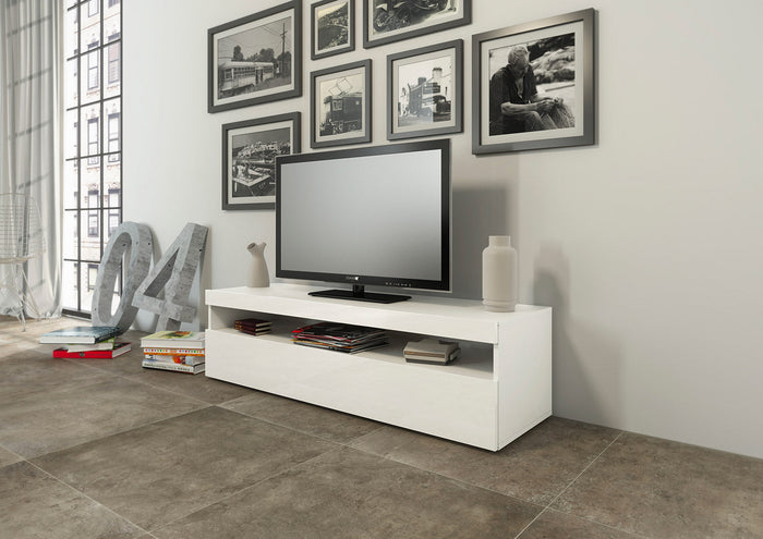 Mobile TV 1 Anta 130x45x36,2 cm Burrata Bianco Lucido