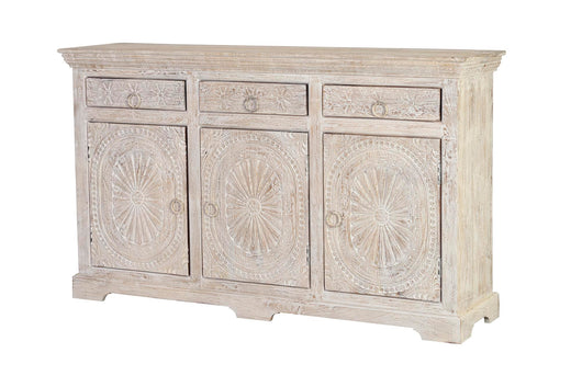 Credenza in massello di mango intagliato con scaffali interni