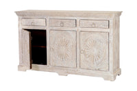 Credenza in massello di mango intagliato con scaffali interni