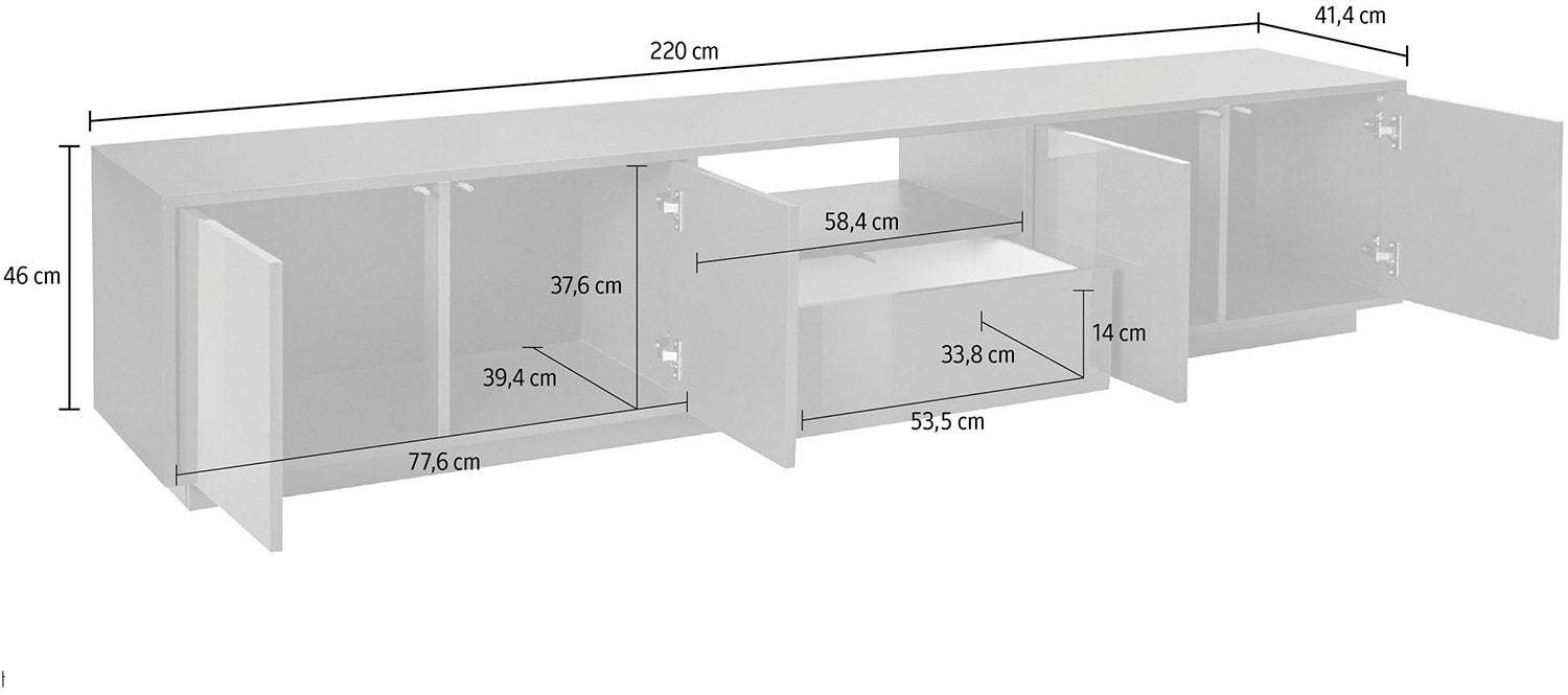 Mobile TV 4 Ante 1 Cassetto 220,1x41,5x46 cm Bloom Grigio Antracite Laccato Lucido