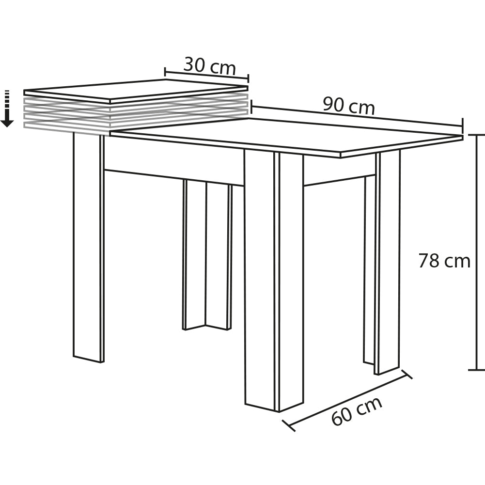 Tavolo Allungabile Cucina Sala Pranzo da 90 a 120 x 60 x 78 cm Olmo Estensibile