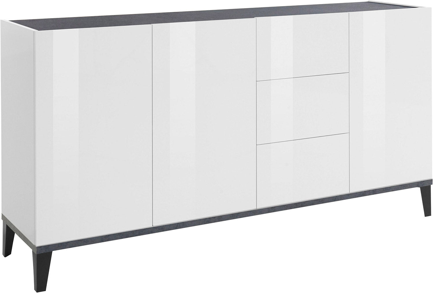 Credenza 3 Ante + 3 Cassetti 160x40x82 cm Sunrise Bianco Lucido e Ardesia