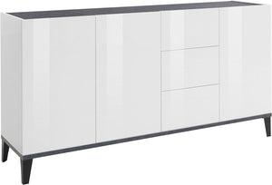 Credenza 3 Ante + 3 Cassetti 160x40x82 cm Sunrise Bianco Lucido e Ardesia