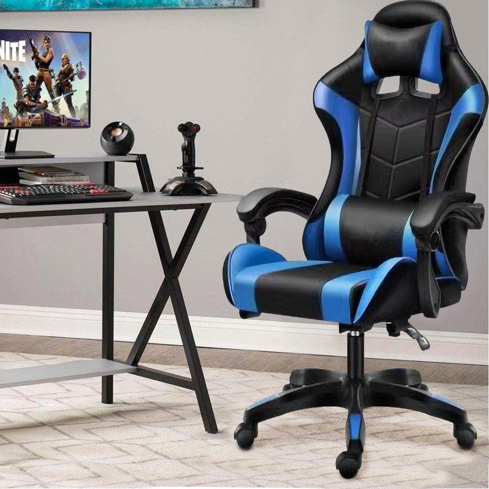 Sedia Gaming Nero e Blu con Cuscino Poggiatesta Lombare Poltrona da Scrivania