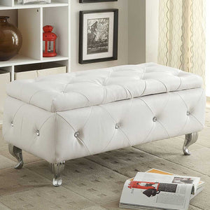 Cassapanca Pouf Contenitore Panca Moderna 96x46 H 43cm con Cristalli Bianco