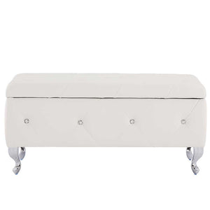 Cassapanca Pouf Contenitore Panca Moderna 96x46 H 43cm con Cristalli Bianco