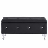 Cassapanca Pouf Contenitore Panca Moderna 96x46 H 43cm con Cristalli Nero