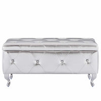 Cassapanca Pouf Contenitore Panca Moderna 96x46 H 43cm con Cristalli Argento