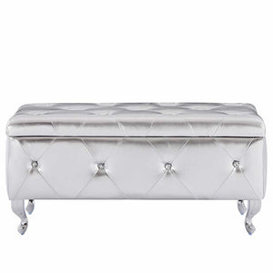 Cassapanca Pouf Contenitore Panca Moderna 96x46 H 43cm con Cristalli Argento