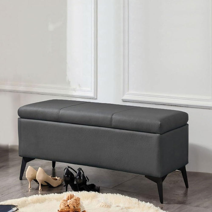 Cassapanca Pouf Contenitore Panca con Piedini in Metallo Moderna Grigio Scuro