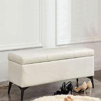 Cassapanca Pouf Contenitore Panca con Piedini in Metallo Moderna Beige