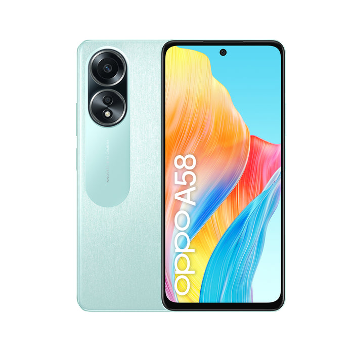 Oppo a58 4g smartphone, ai doppia fotocamera 50+2mp, selfie 8mp, display 6.72” 60hz lcd fhd+, 5000mah, ram 6 (esp 2gb/4gb/6gb)+rom 128gb (esp1tb), ip54, [versione italia],dlazzing green - OPA58V