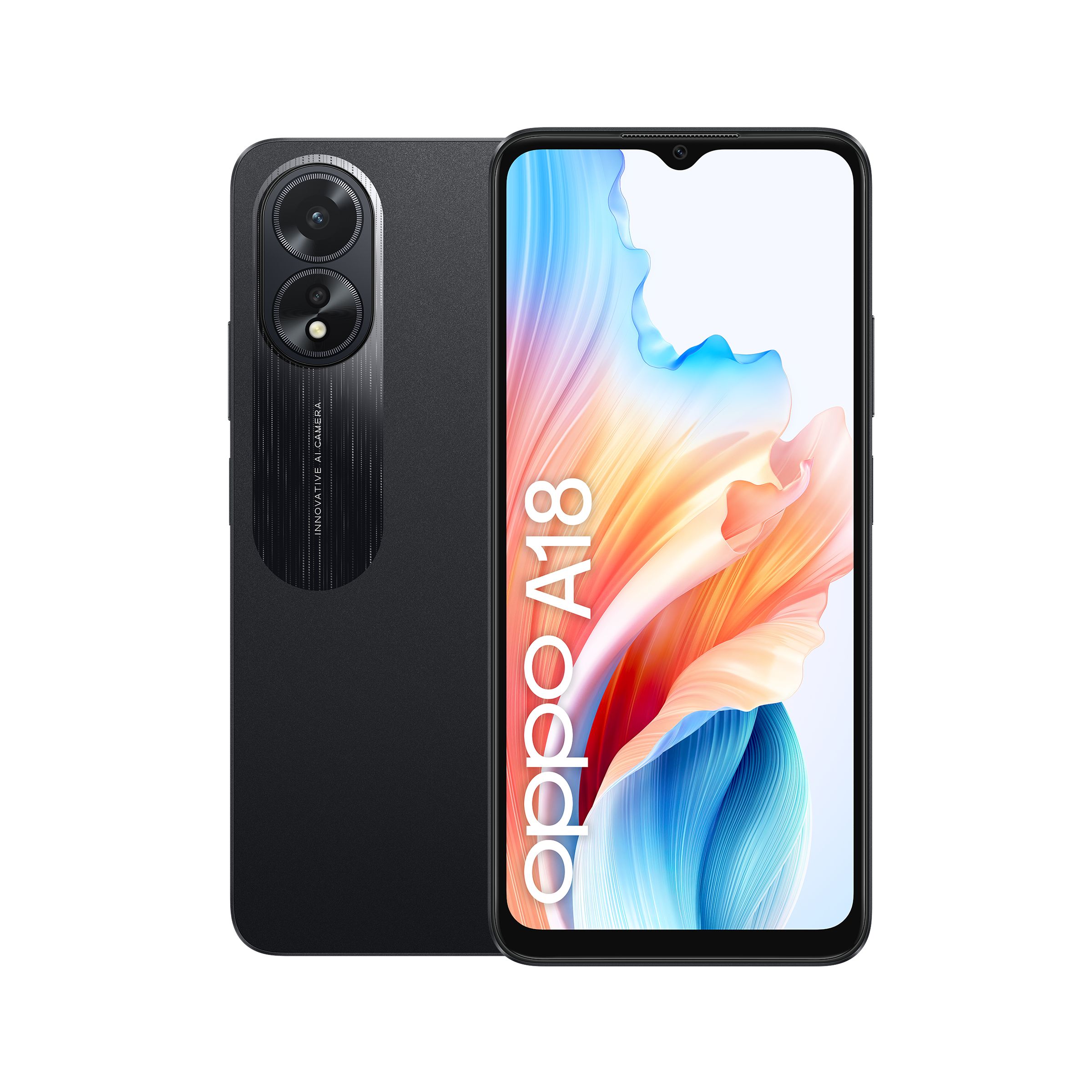 Oppo a18 4g smartphone, ai doppia fotocamera 8+2mp, selfie 5mp, display 6.56” 90hz lcd hd+, 5000mah, ram 4gb (esp 1gb/2gb/4gb)+rom 128gb (esp1tb), ip54, [versione italia],glowing black - A18BLACK