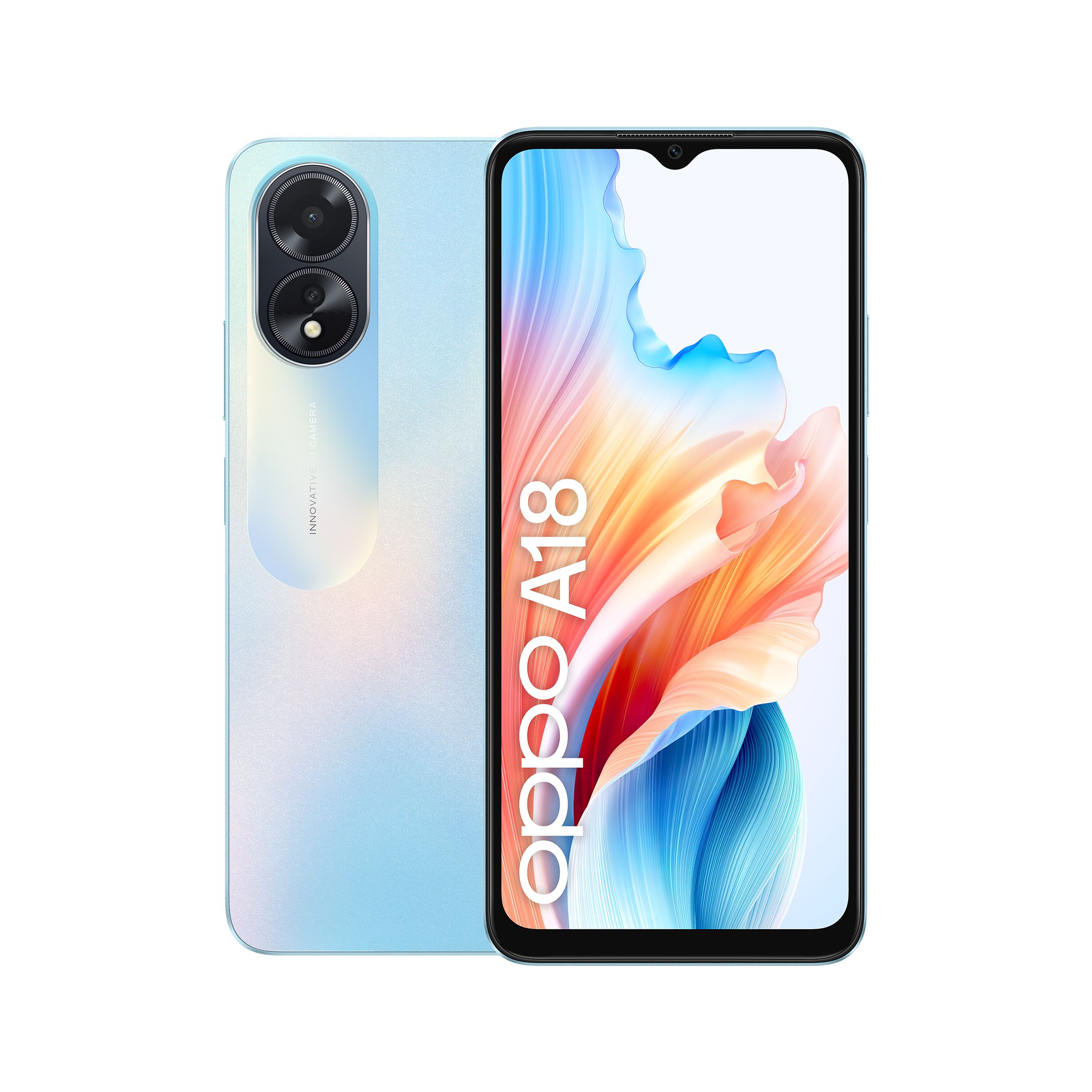 Oppo a18 4g smartphone, ai doppia fotocamera 8+2mp, selfie 5mp, display 6.56” 90hz lcd hd+, 5000mah, ram 4gb (esp 1gb/2gb/4gb)+rom 128gb (esp1tb), ip54, [versione italia],glowing blue - A18BLU