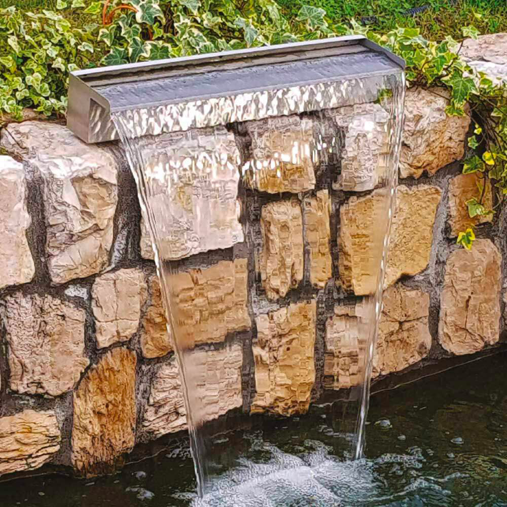 Lama d’Acqua Effetto a Cascata per Piscina o Laghetto 60x14xH10 cm in Acciaio Inox Lucido