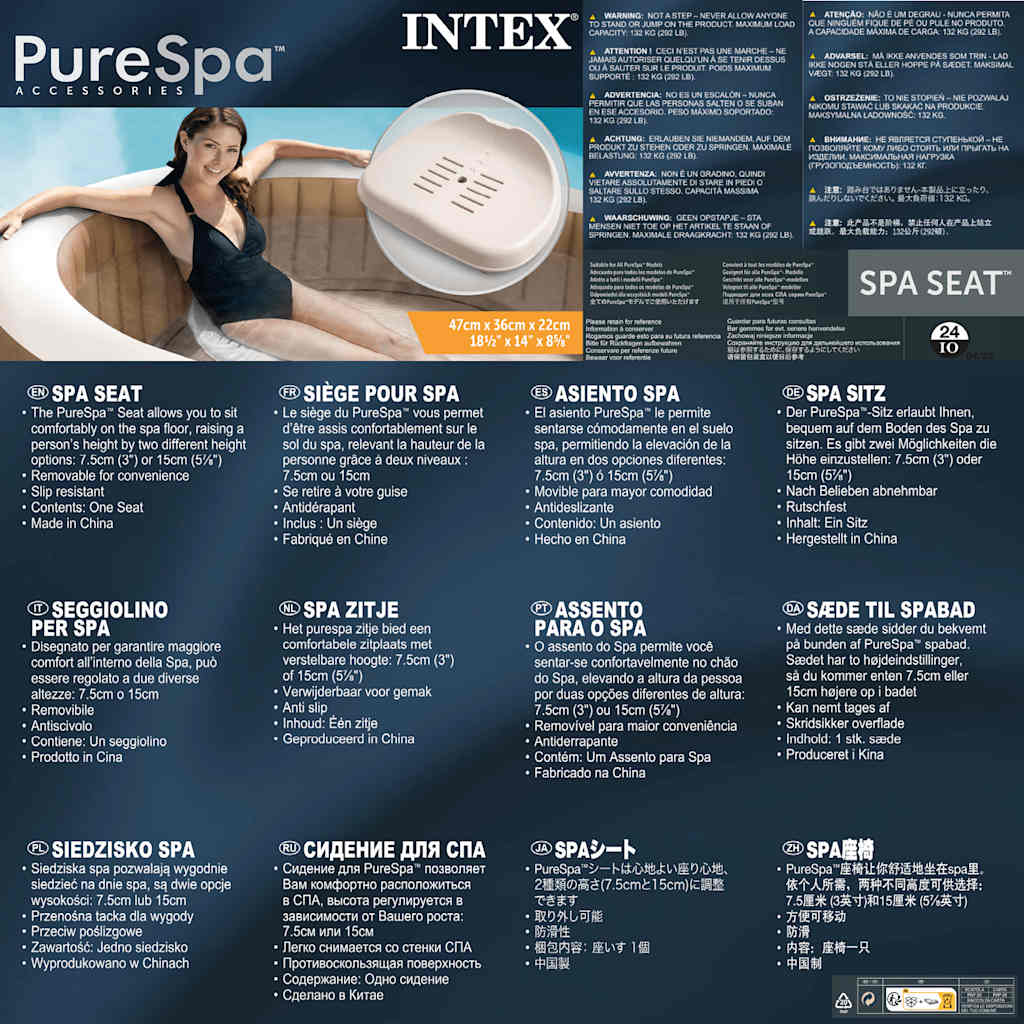 INTEX Sedile per Vasca Idromassaggio PureSpa 47x36x22 cm 92555