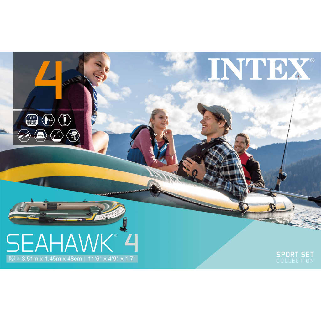 INTEX Gommone Gonfiabile con Remi e Pompa Seahawk 4 Set 68351NP 90801