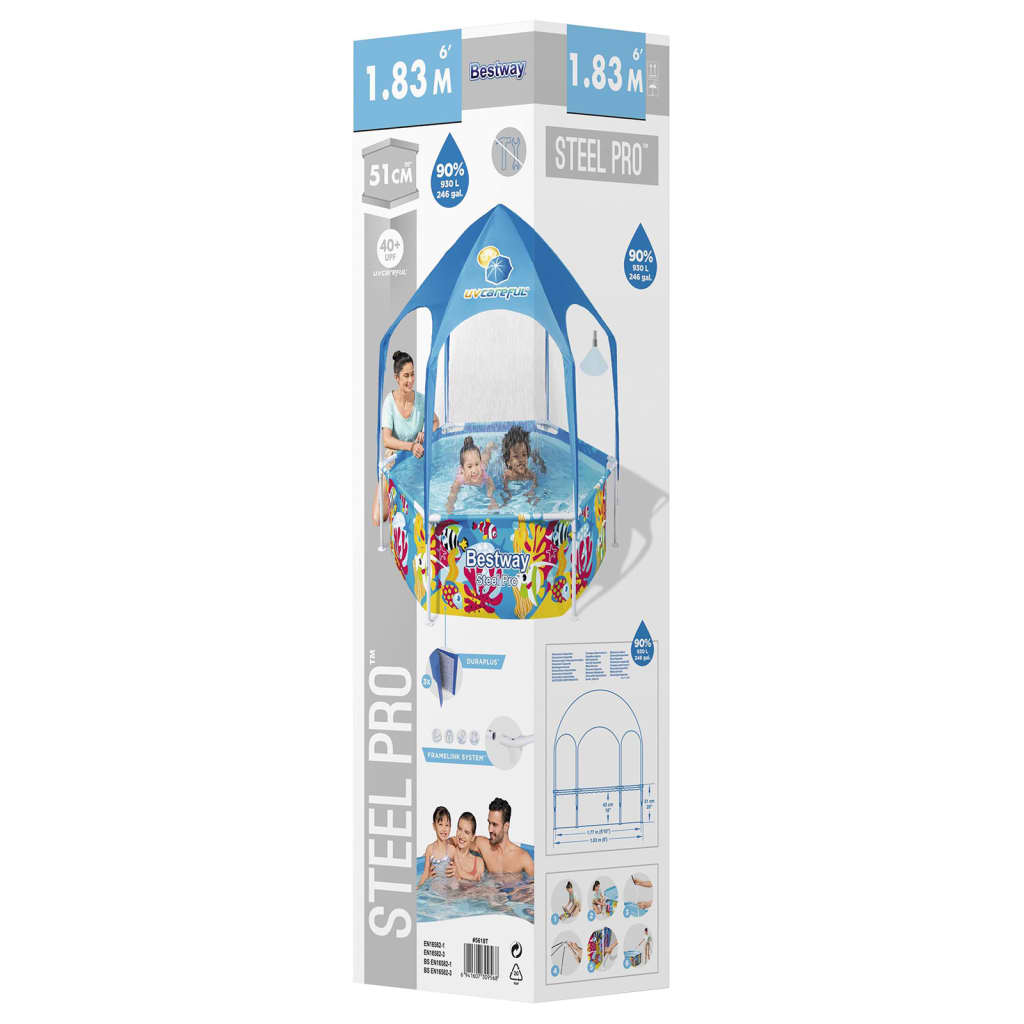 Bestway Piscina per Bambini Fuori Terra Pro Anti UV Acciaio 183x51cm 93344