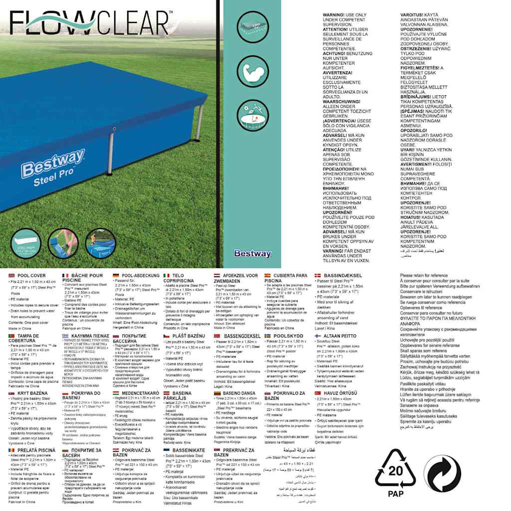 Bestway Copertura per Piscina Flowclear 221x150 cm 92076