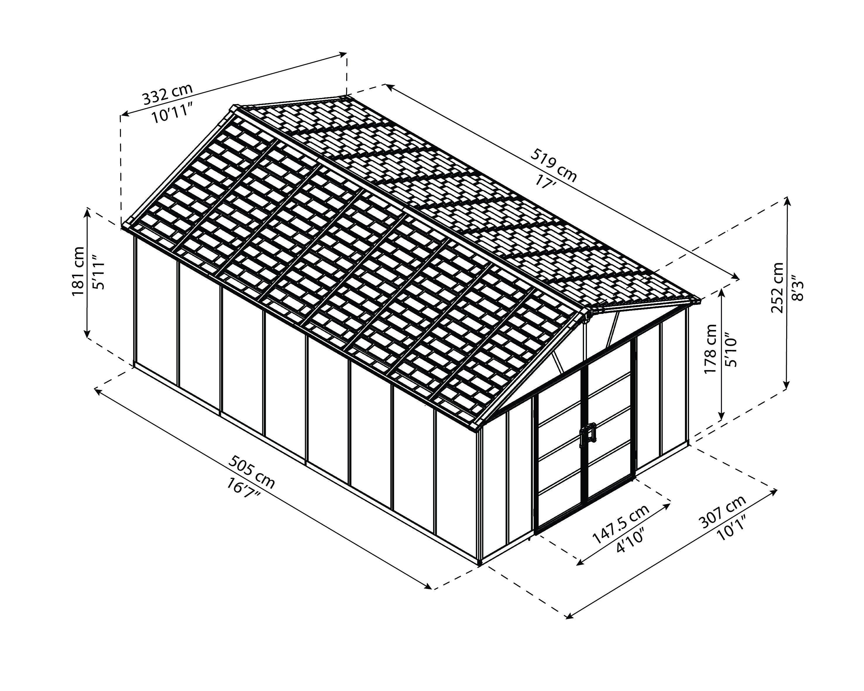 Casetta Da Giardino in Policarbonato Yukon 519X332X252 cm Grigio Pavimento Incluso