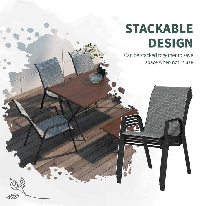 Set 4 Sedie da Giardino Impilabili con Braccioli 52x70x85 cm in Rattan PE e Acciaio Grigio