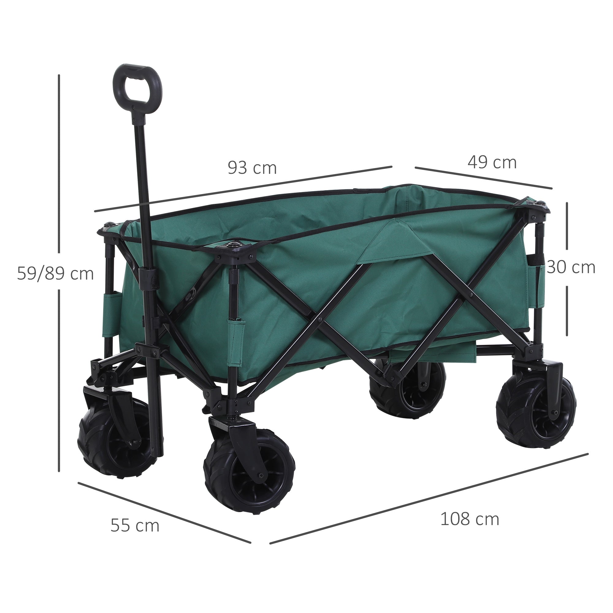 Carrello da Giardino Carico max 70kg con Maniglia Telescopica 108x55 cm in Metallo e Tessuto Oxford Verde