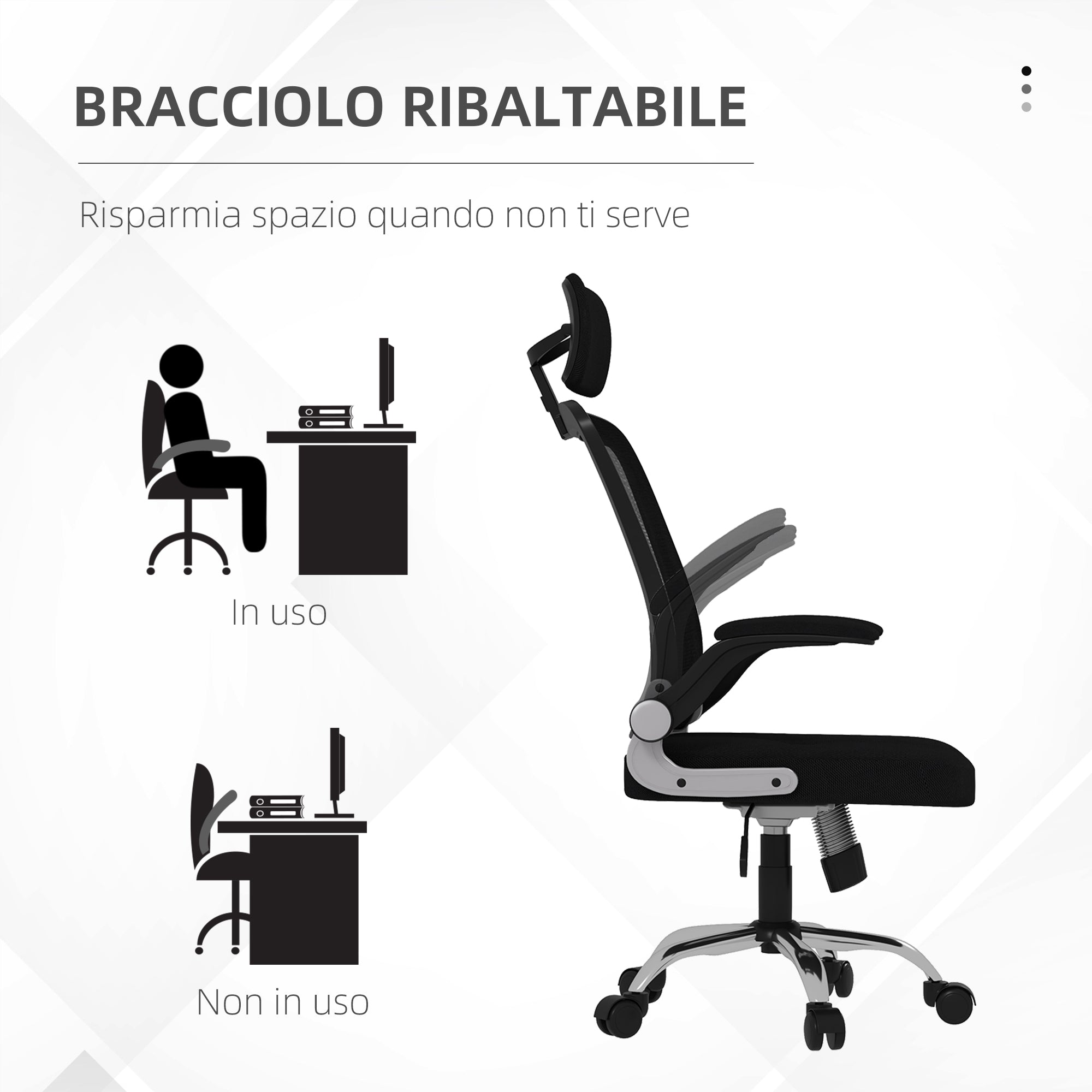 Sedia Poltrona Direzionale da Ufficio 66x69x116-126 cm Braccioli Ribaltabili in Tessuto a Rete Nero