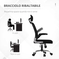 Sedia Poltrona Direzionale da Ufficio 66x69x116-126 cm Braccioli Ribaltabili in Tessuto a Rete Nero