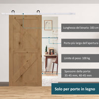 Kit per Porta Scorrevole con Binario 183 cm in Acciaio Bianco