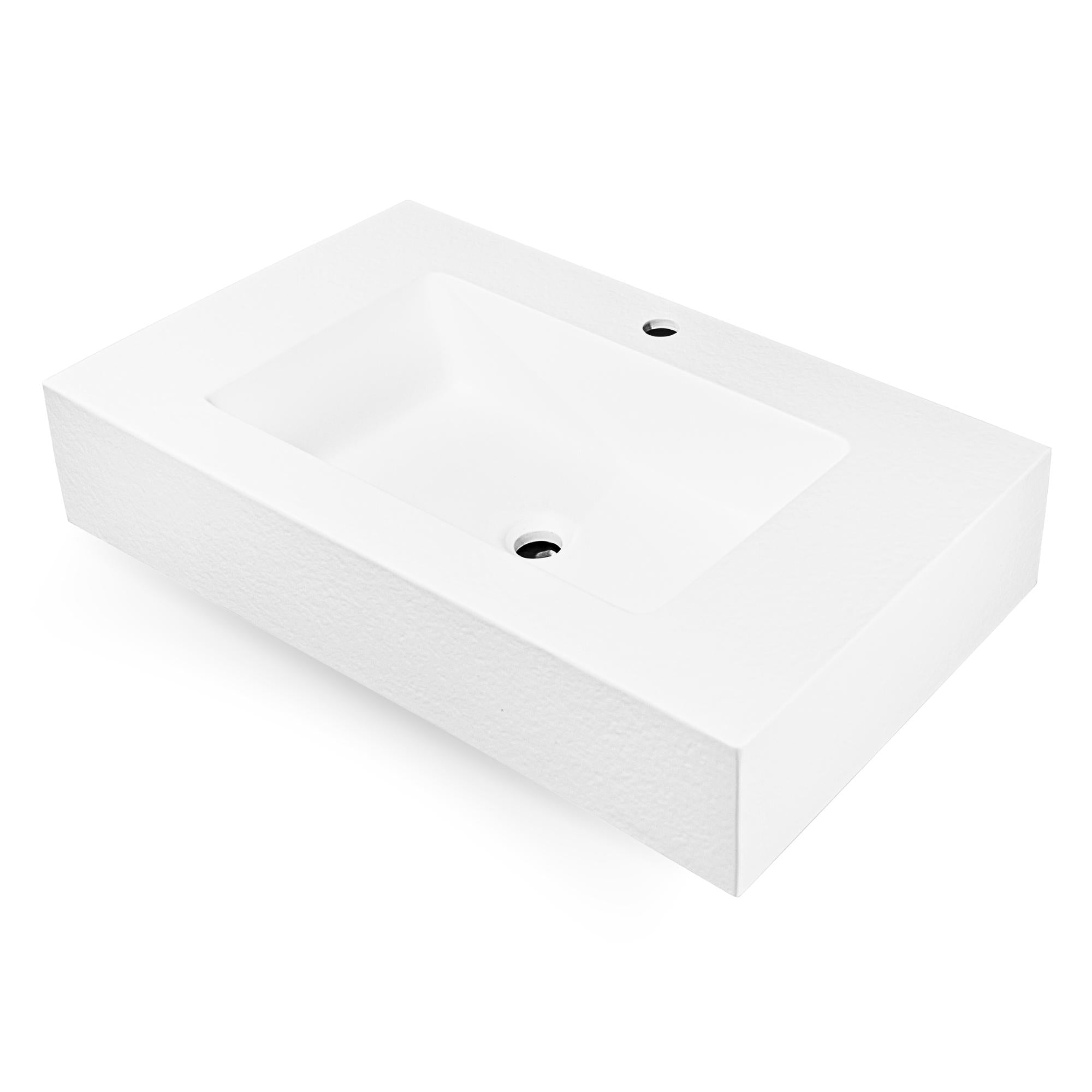 Ogomondo top lavabo sospeso in materiale marmo resina finitura asfalto *** misure 90x46x15 cm, tinta bianco, confezio...