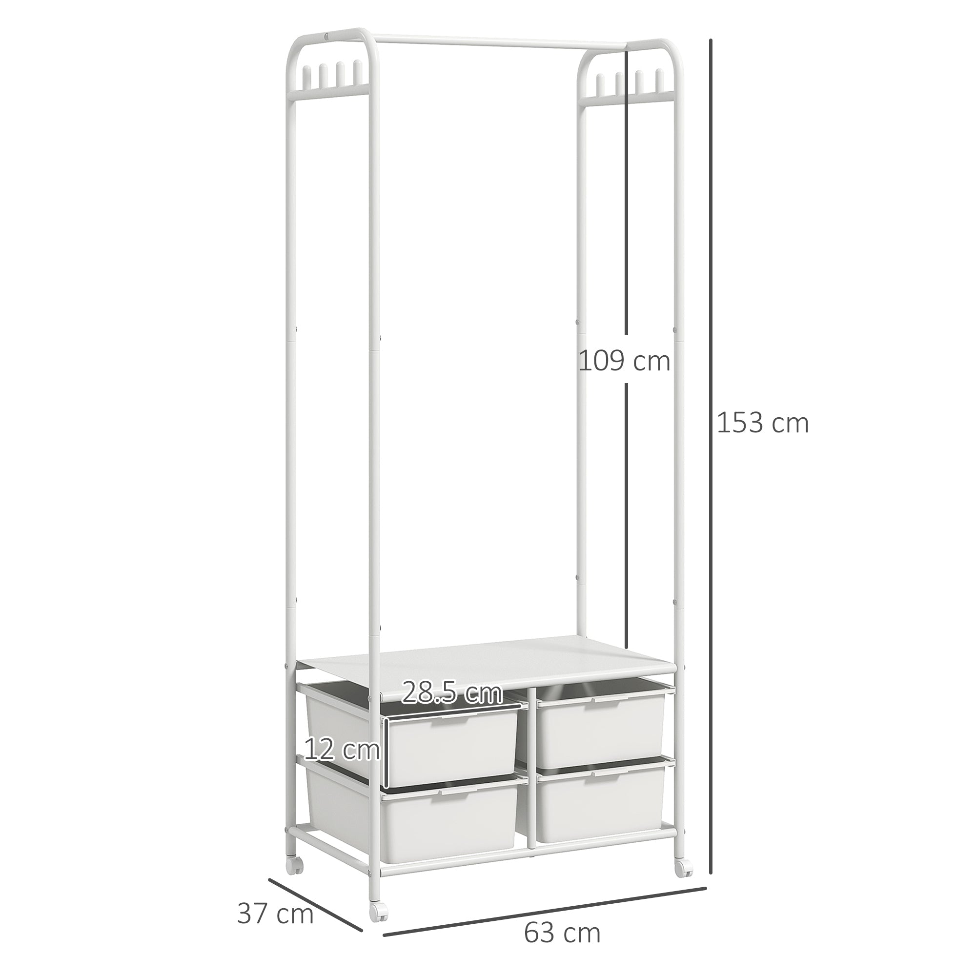 Stender Appendiabiti con Scarpiera a 4 Cesti 63x37x153 cm in Acciaio e Plastica Bianco