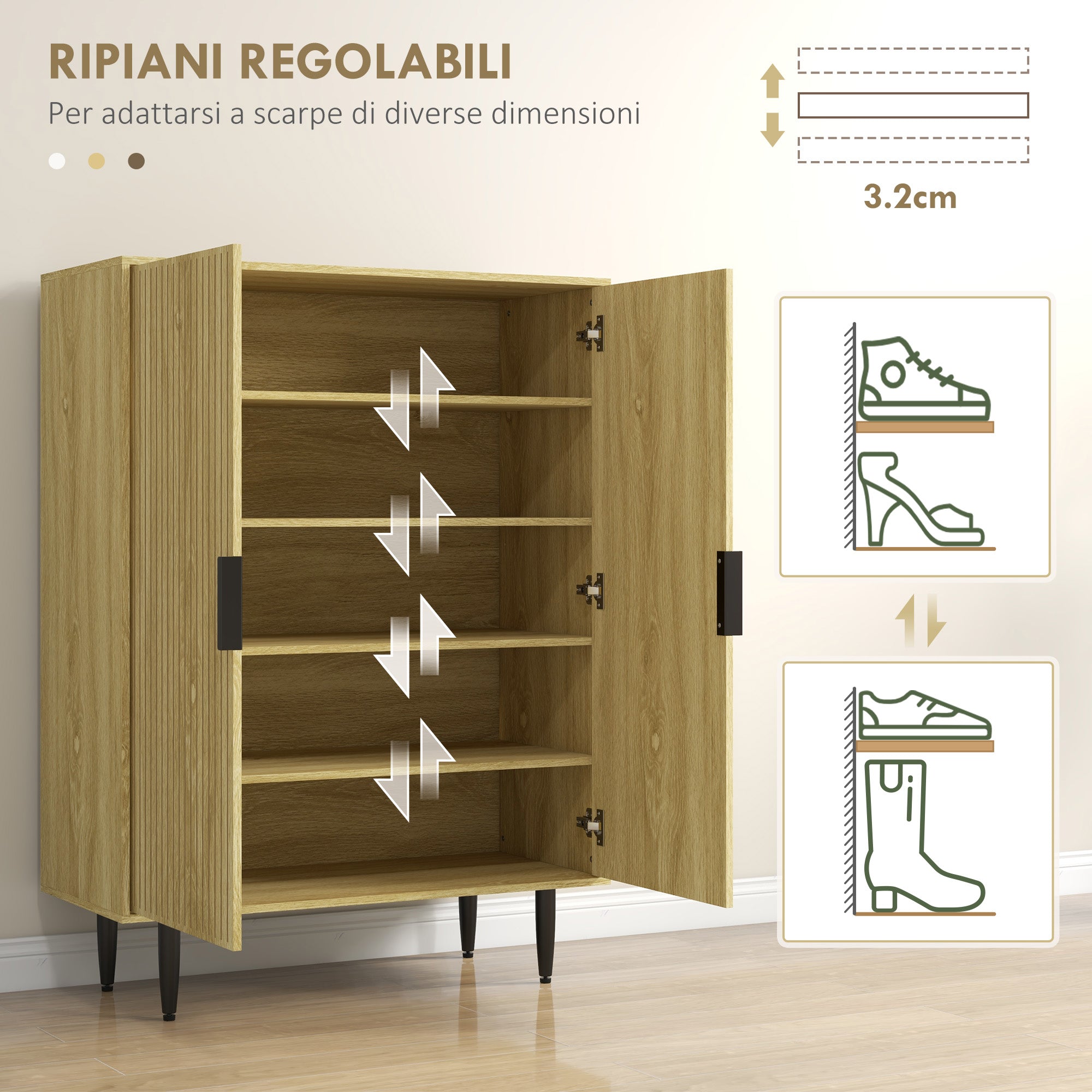 Scarpiera Salvaspazio 15 Paia di Scarpe 4 Ripiani Regolabili 80x38x110 cm Rovere