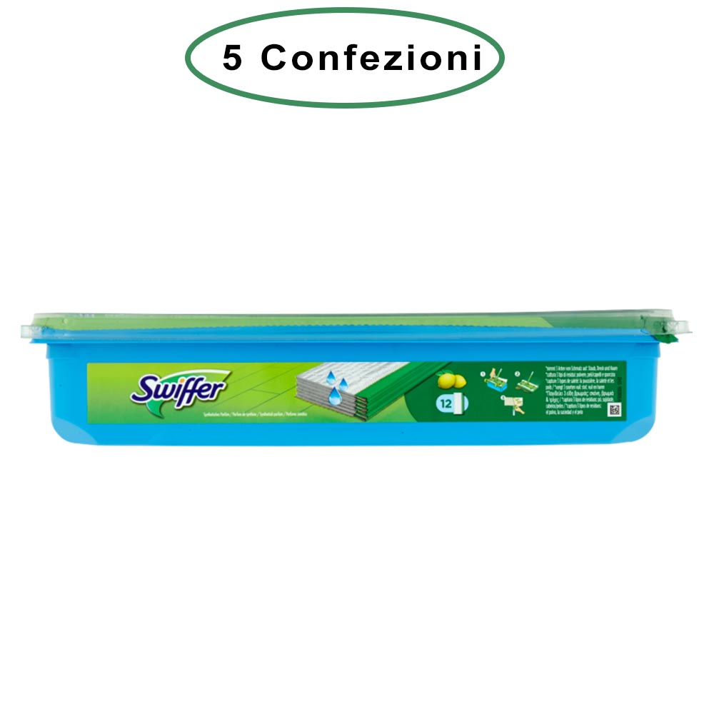 Swiffer wet panni umidi lavapavimenti per scopa al limone 5 confezioni da 12 panni