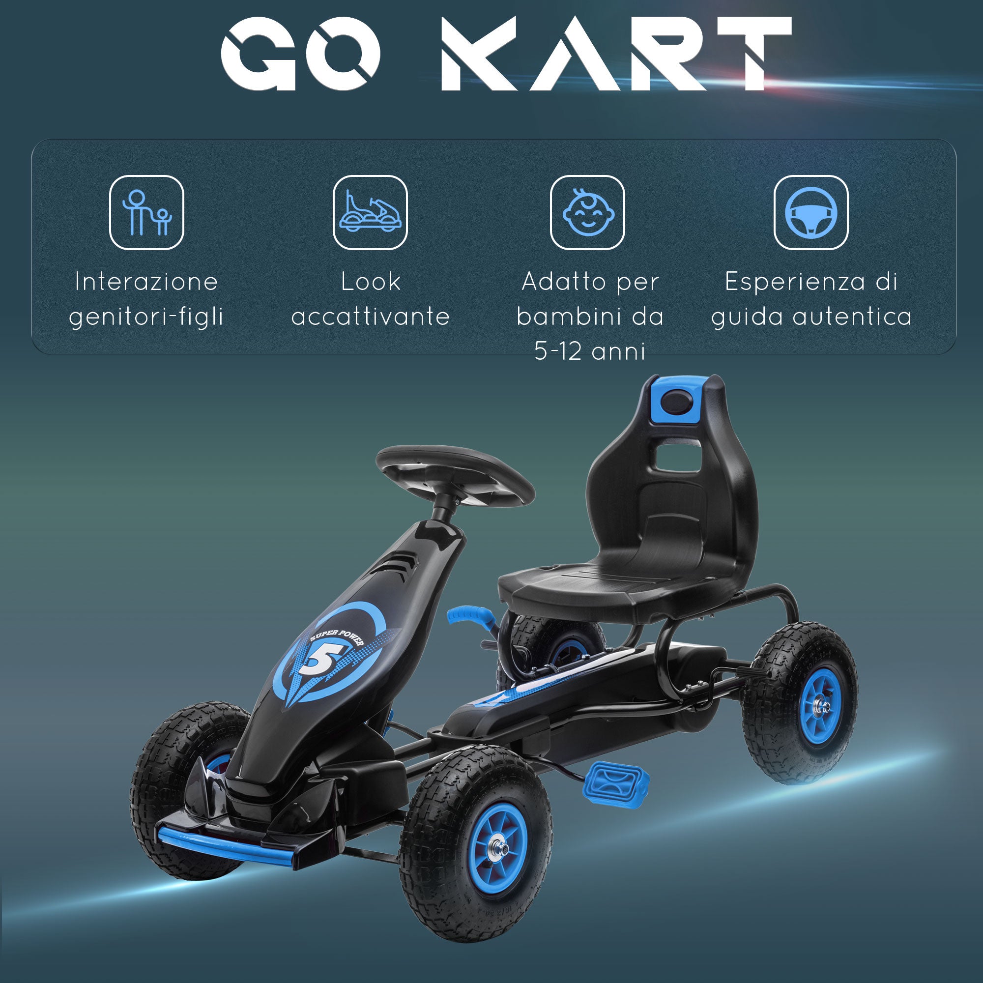 Go-Kart a Pedali per Bambini con Sedile Regolabile Blu