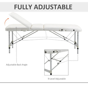 Lettino da Massaggio Fisioterapia Pieghevole 215x60x61-84 cm in Alluminio Bianco