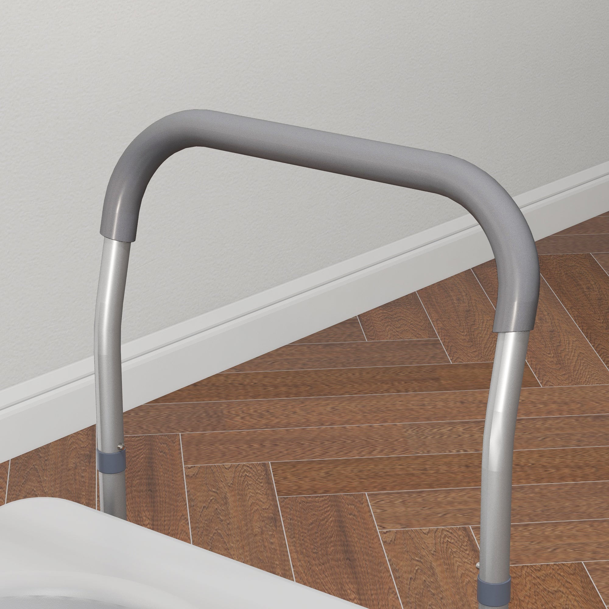 Sedia WC per Anziani e Disabili 4 in 1 Regolabile in Altezza 64x53x70-82 cm con Braccioli Imbottiti Grigio