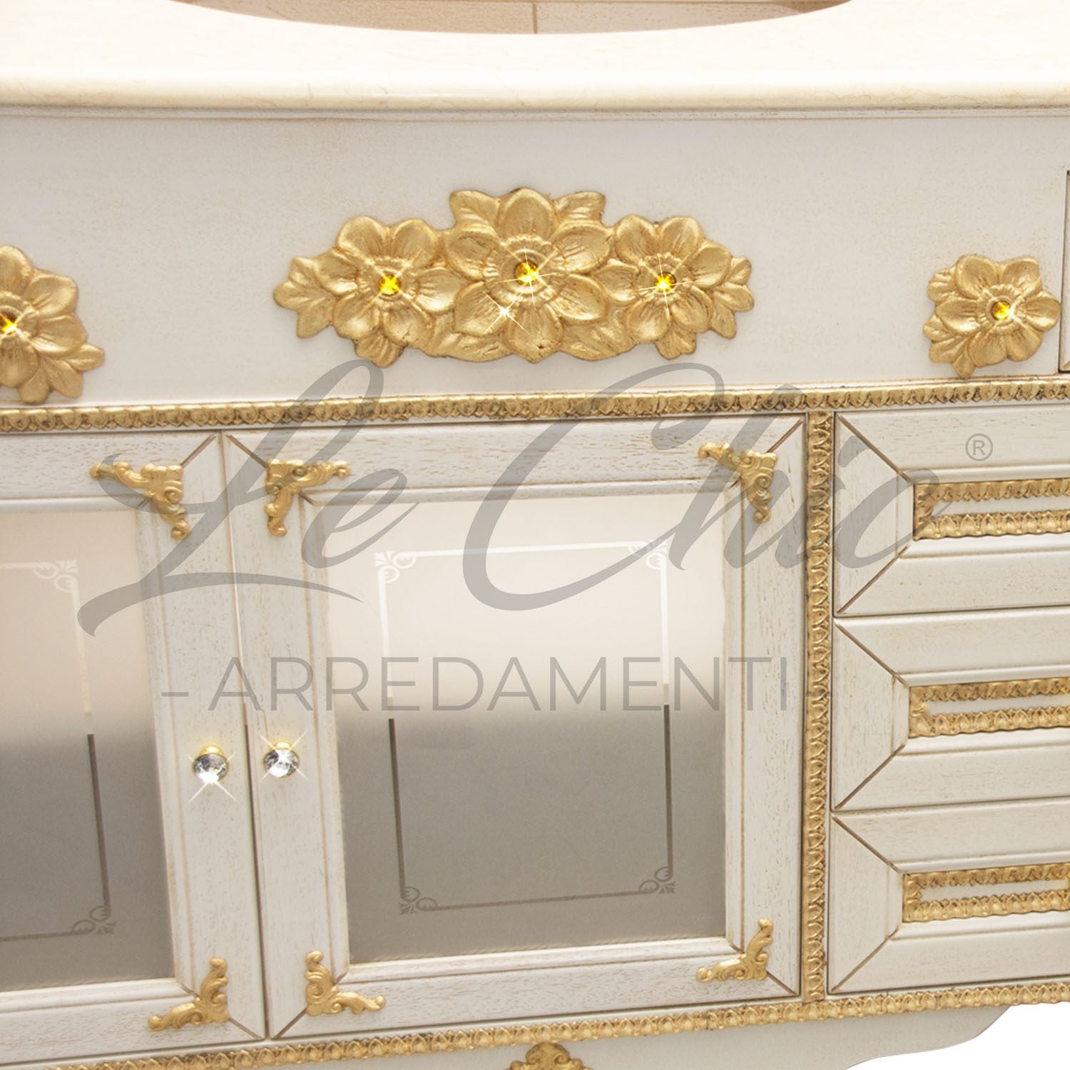 Arredo bagno barocco 120 cm con piano in marmo giallo EGIZIO