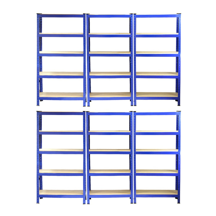 6 Scaffali in Acciaio Senza Bulloni T-Rax Blu Larghi 75cm per Magazzino e Box