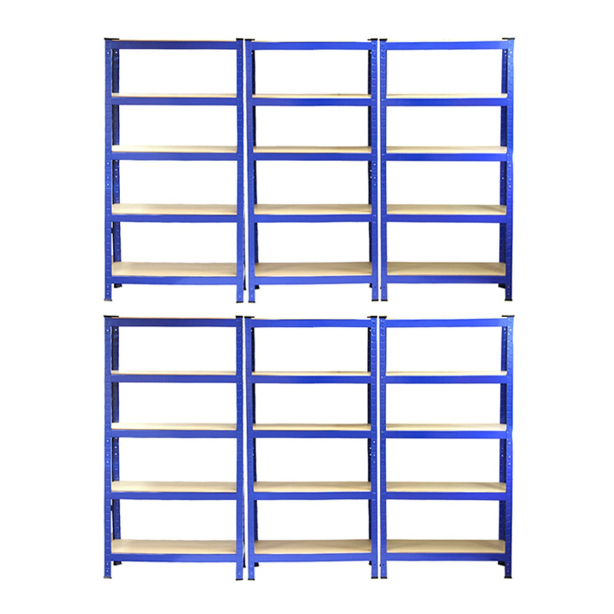 6 Scaffali in Acciaio Senza Bulloni T-Rax Blu Larghi 75cm per Magazzino e Box