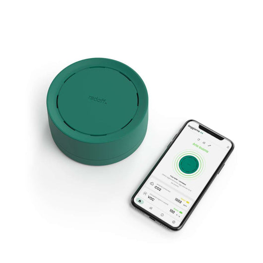 Radoff Now - dispositivo IoT monitoraggio qualità  aria indoor compatibile con Alexa, colore verde, 125x125x59 mm