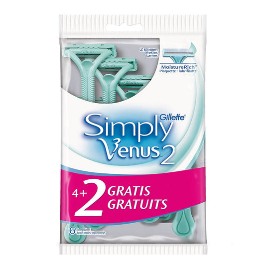 Rasoio simply venus 2 gillette per donna confezione da 4+2 rasoi