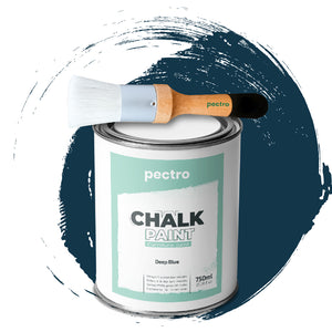 Chalk Paint Vernice a Gesso 750ml + Pennello Tondo in Legno Pack - Pittura per Mobili Senza Carteggiare (BLU PROFONDO)