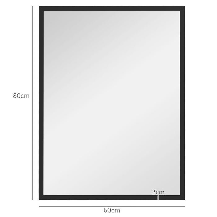 Specchio da Parete Rettangolare con Ganci 60x80 cm in Vetro e MDF Nero