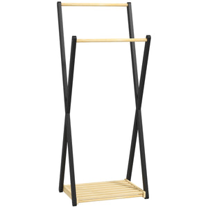 Appendiabiti da Terra con 2 Barre e Ripiano Inferiore Design Moderno 61x45x152 cm in Legno