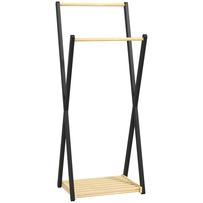 Appendiabiti da Terra con 2 Barre e Ripiano Inferiore Design Moderno 61x45x152 cm in Legno