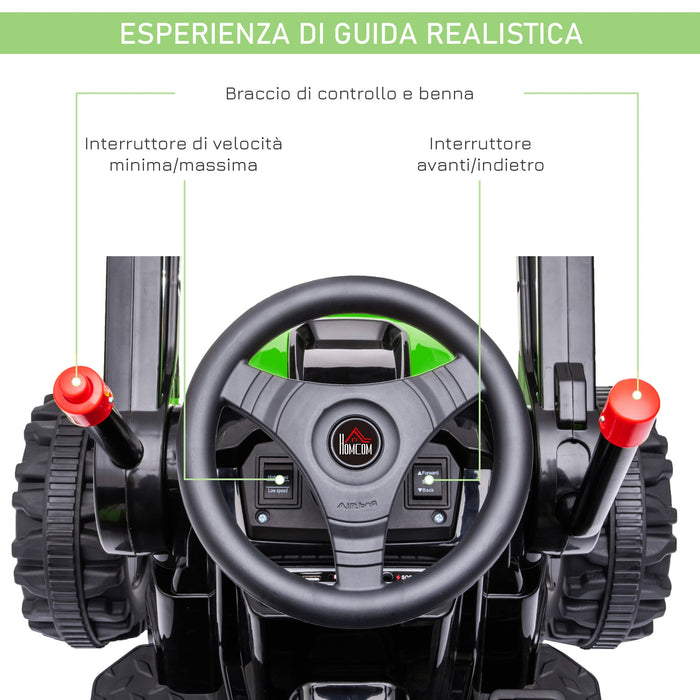 Ruspa Elettrica per Bambini 6V con Suoni e Luci Verde