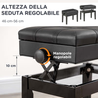 Sgabello per Pianoforte Altezza Regolabile 46-56 cm con Vano Contenitore Nero