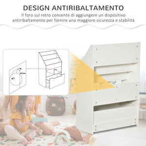 Libreria per Bambini 60x29,9x90 cm con Ripiani e 1 Cassetto in MDF Bianco