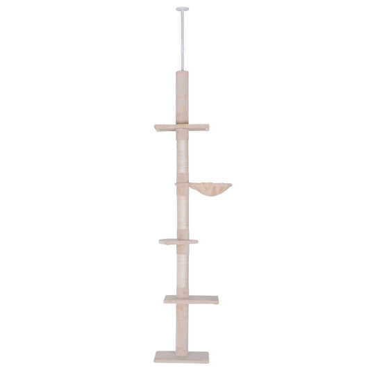 Albero Tiragraffi per Gatti Multilivello a Soffitto 40x34x230-260 cm Altezza Regolabile Beige