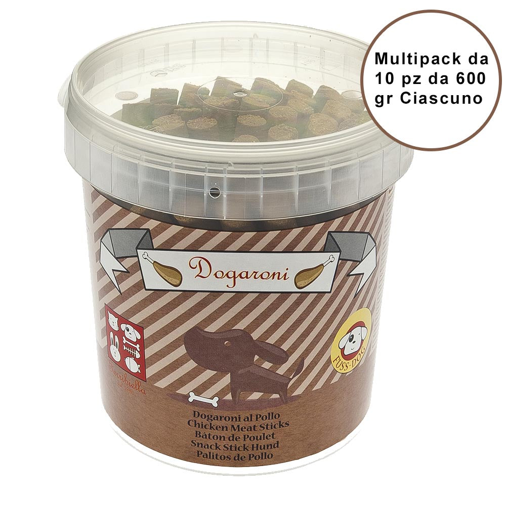 Snack per cani fuss-dog dogaroni bastoncini al pollo confezione da 10 pz